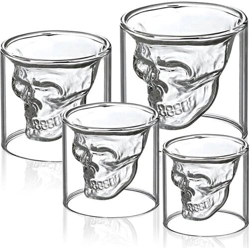 25/75ML Transparent Skull Cup 1/4PC Double Glass Beer Whiskey Vodka Wine Water Champagne Cocktail Wine Glass Coffee Milk Mug set
