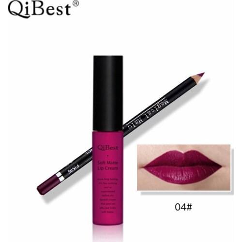 QiBest Lasting Matte Lip Gloss 16 Colors Red Velvet Waterproof Liquid Lipstick Lipgloss Matte Lips Makeup With Lip Liner Pencil