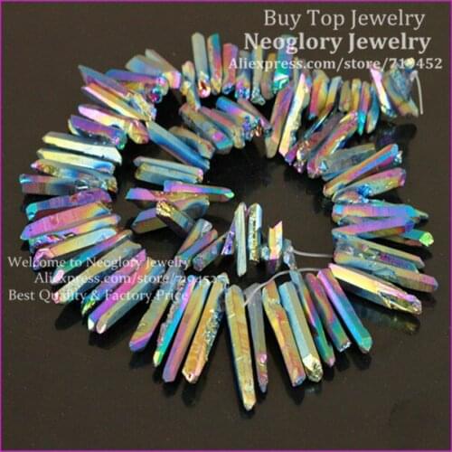 Rainbow Titanium Quartz Sticks Point Spike Drilled Briolette Beads Raw Crystal Quartz Top Drilled Electroplated Druzy Pendants