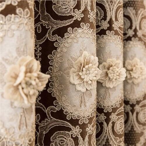 Embossed Pearl Floral Curtains for Livingroom Luxury European Baroque Style Patio Sliding Glass Door Window Drapes zh442-4