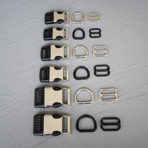 1 Set 15/20/25mm Metal Hardware D Ring Belt Straps Piastic Side Release Buckle Curved Bracelet Dog Collar Accessories 3s8
