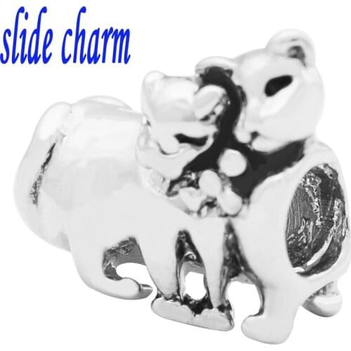 Slide charm Free shipping Two love cats DIY charm beads fit Pandora bracelet loving couple