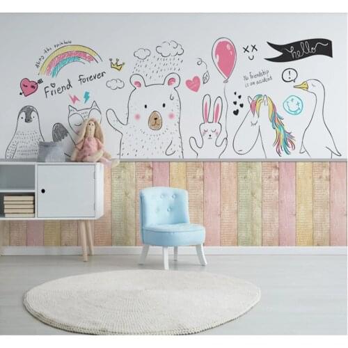 Xuesu Nordic modern simple cartoon animal children room wallpaper sofa bedroom custom mural 8D waterproof wall cloth
