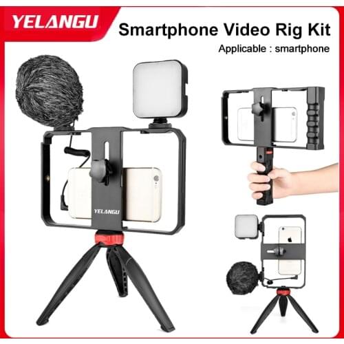Yelangu Smartphone Video Rig Kit Dimmable Led Light Microphone Mobile Holder Tripod for Youtube Tiktok Live Broadcast Vlog
