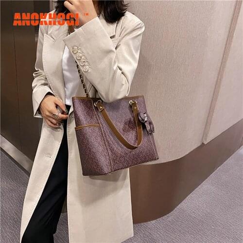 ANOKHOGI Big Capacity Casual Letter Printing Colorful Shoulder Bag Female Metal Straps Handbag zx123