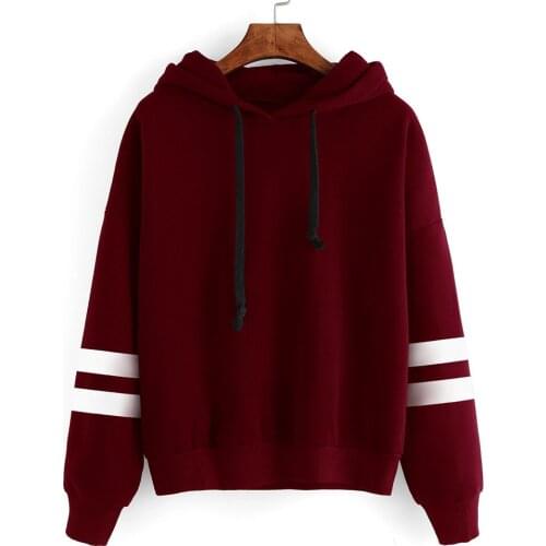 Female Sweatshirt Sportswear Solid Color Hoodies Autumn Spring Long Sleeve Stripes On The Sleeves Elastic Hooded Pullove
