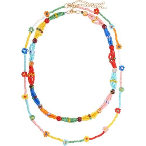 New Trendy Bohemian Long Beaded Necklaces Set For Women Fashion Za Rainbow Choker Necklace Collar Boho Jewelry Beach Accessories