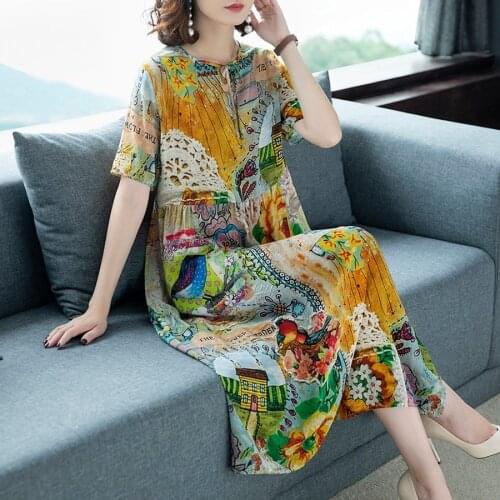 2021 Beach Print Chiffon Boho Maxi Dresses Spring Summer 4XL Plus Size Vintage Runway Dress Elegant Women Bodycon Party Vestidos