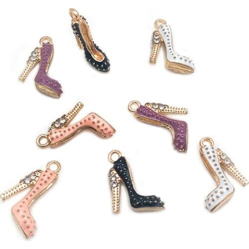 10pcs 17*18mm Enamels High Heels Charms Making Women Shoe Pendant Necklaces Keychains Jewelry Wholesale XL639