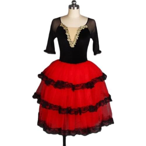 Mid-length Mesh Sleeves Romantic Ballet Tutu Spanish Dance Costume Girl/Women Ballet Costume Tutu