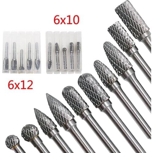 5Pcs/Lot CNC Tool Grinders Accessories Tungsten Carbide Rotary File Milling Cutter Head for Metal Woodworking Carving 6x10/12mm