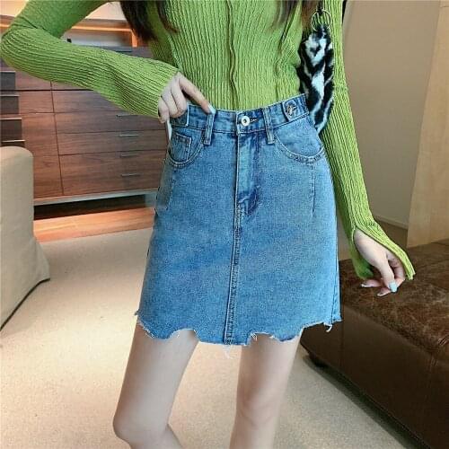 Irregular Mini Burrrs Korean Style Fashion WomenS Clothing Vintage 2021 Casual Denim High Waist Skirts Female Jeans Harajuku