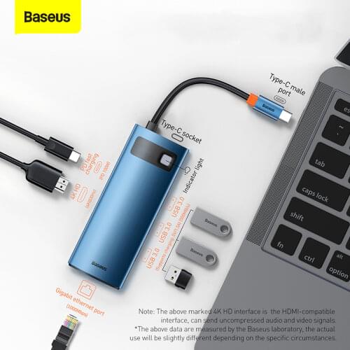 Baseus Metal Gleam Series 6-in-1 HUB Docking Station type C to USB 3.0 PD 4K HD Gigabit ethernet port For Macbook Pro Notebook