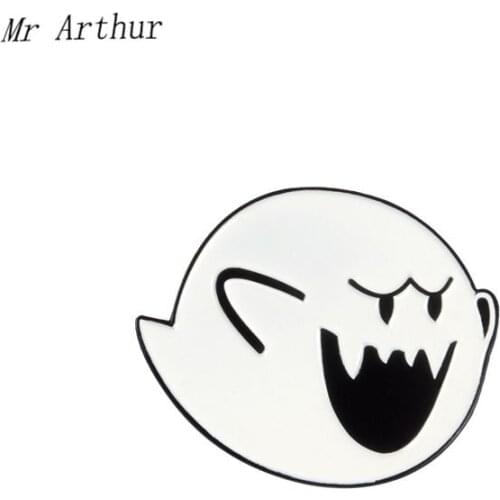 White Funny Ghost Enamel Pin Sharp Teeth Brooch Backpack Clothes Lapel Kawaii Jewelry Gift for Friends