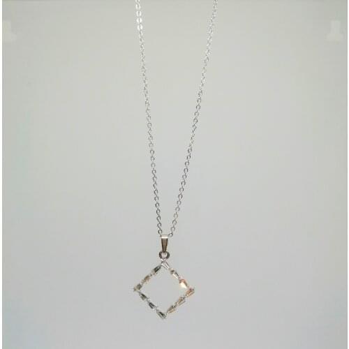 Shiny Mirror Stone Geometric Square Womens Necklace Rectangle Model Womens Accessory Positivity Necklace Swarovski Design Bijo