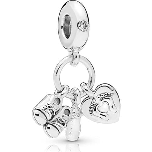 Love Baby Shoes Pendant Fit Original Pan Charms Bracelet Feeding Bottle Kid Sole Heart Beads for Jewelry Making Women Bangle DIY