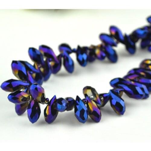 New Jewelry DIY Beads 100pcs Blue Purple Plated Crystal Glass Water Drop Bead Charm Loose Pendant For Jewelry Necklace Bracelet