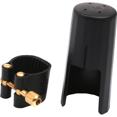 Black PU Leather Ligature Fastener and Cap for Alto Sax Saxophone Mouthpiece