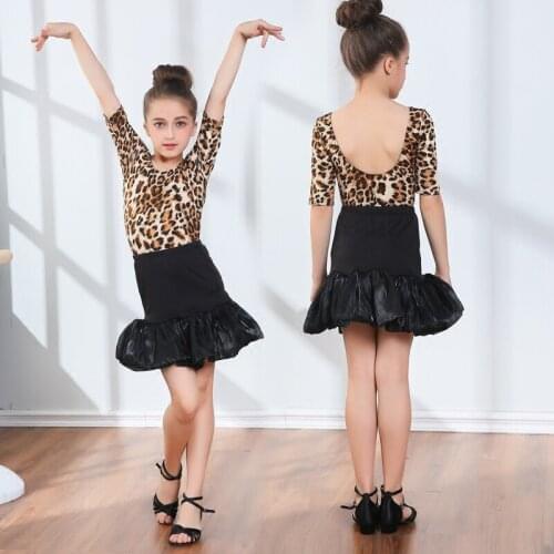 Leopard Backless Girls Latin Dance Dress Children Fancy Dress Kids Ballroom Dance Wear Salsa Tango Rumba Samba Costume