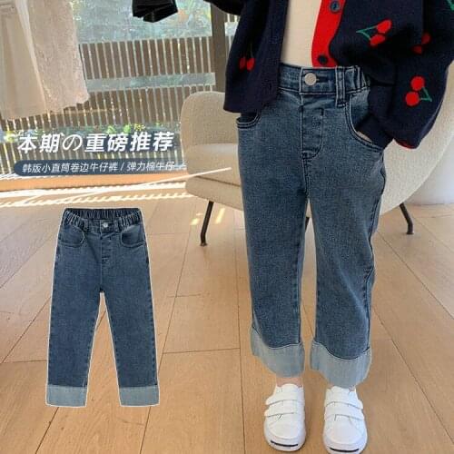 2021 New Kids Jeans Patchwork Toddler Jeans Casual Style Jeans Girls Spring Autumn Baby Girl Clothes Wide-leg Pants