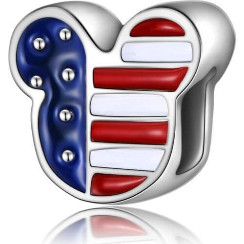 European Beads American Flag Mouse Charms Cute Beads Alloy Oil Plated Charms Fit Original Bracelets & Bangles Birthday Gift