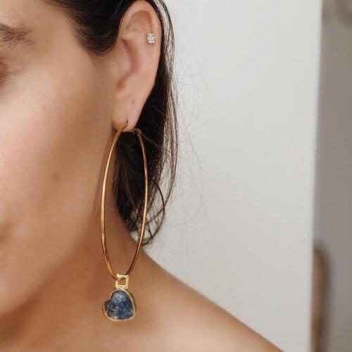 GULCE DERELI, NATURAL STONE CHARM EARRINGS, HOOP EARRINGS, CHARM EARRINGS, GIFT BOX, GOLD/SILVER PLATED