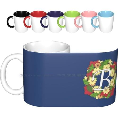 Personalized Flower Design-Names Beginning With B Ceramic Mugs Coffee Cups Milk Tea Mug Flower Flowers Wreath Personalised