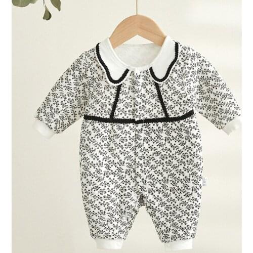 Baby Girl Christmas Romper Long Sleeve Cotton Warm Autumn Winter Infant Clothing Peter Pan Collar Floral Newborn Onesies