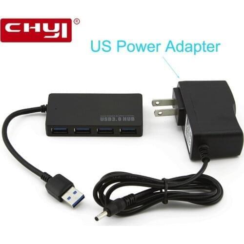 CHYI USB 3.0 Hub Hub 3.0 Usb Splitter Adapter to ultra-thin 4-ports Compact Design 3.0 Usb Adapter with DC 5V Power Supply