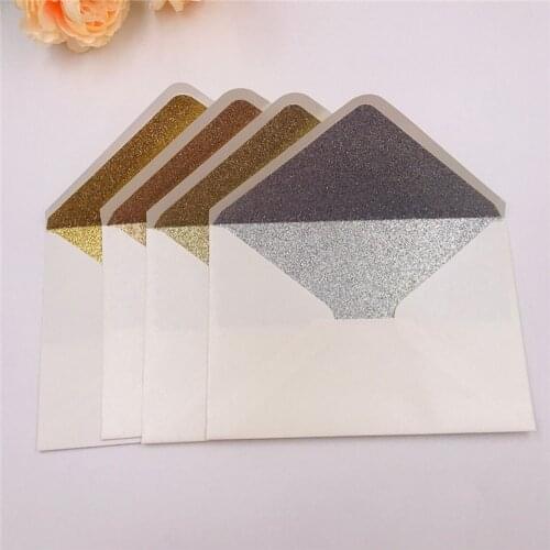 50PC Blank Ivory Matte Envelope With Glitter Lined for Wedding Invitations, Silver Rose Glod Champagne Silver Glittery Envelope