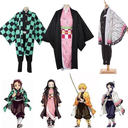 Anime Demon Slayer Cosplay Costume Kamado Tanjirou Nezuko Kimetsu No Yaiba Kochou Shinobu Women Kimono Set Halloween Uniform Men