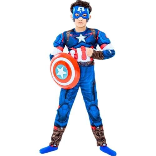 Boys Avengers Costume Kids Captain America Cosplay Jumpsuit Kids Halloween Game Gloves/Mask/Shield Party Supplies