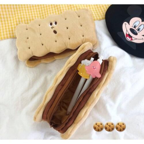 Creative cookie pen bag Cartoon toy cookie storage bag Large capacity pen case Plush toys