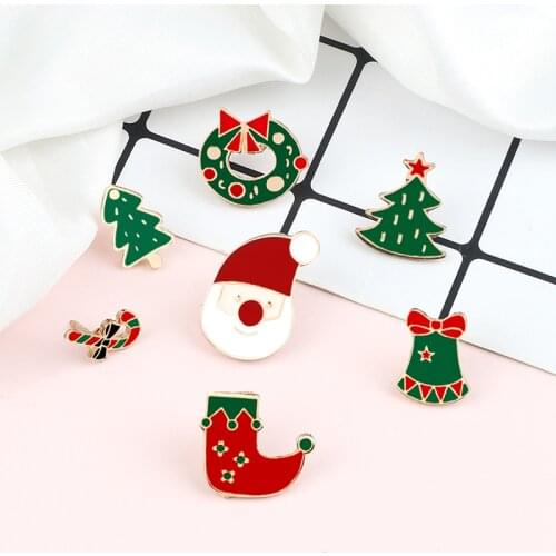 Cartoon Cute Christmas Brooches Santa Claus Tree Bell Sock Pins Badges Classic Jewelry for Festival Party Lapel Denim Enamel Pin