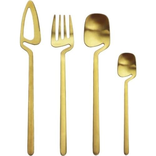 Gold Cutlery Set Stainless Steel Dinnerware Knife Fork Spoon Creativity Hanging Cup Design Tableware Set Kitchen Bar Flatware