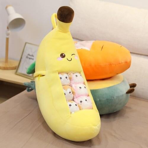 New Pudding Bag 8pcs Plush Animal Balls Toy Soft Stuffed Mini Animal Fruit Banana Carrot Strawberry Small Balls Pillow For Kids