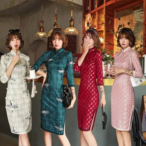 New Lace Short sleeve Summer Qipao Vintage Chinese Traditional Dress Women Sexy Slim Cheongsams Oriental Dress M-3XL