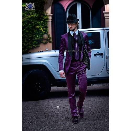 2017 New Arrival Men Blazer Business Men Prom Party Suits Purple Jacket With Pants Wedding Suits For Men Tuxedos Groom Suit
