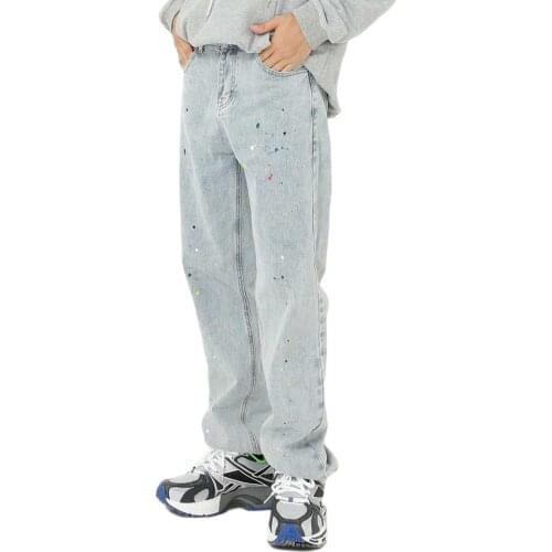 New Fashion Slim Fit Jeans Men and Women Casual Denim Pants Straight Ink Dot Trousers Streetwear Clothing