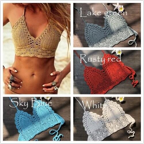 Solid Bikini 2021 Swimsuit Crochet Red Bikini Top Knit Sexy Bikinis Womens Swimming Bra Large Female Swimwear S - XL