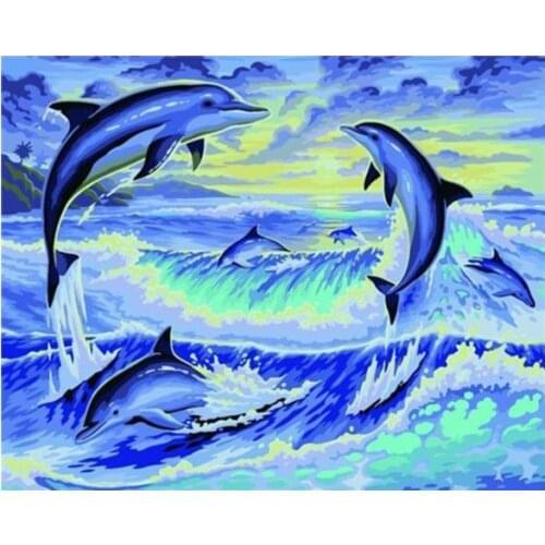 Scenery Diamond Art Mosaic Dolphin Embroidery Painting Large Size Stones Drawing Picture Wall Decor Handcraft Gift New Arrival