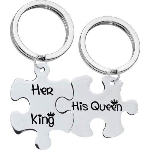 Letter Keychain Man Lovers Key Chain Women Key Holder Couples Keyring Party Queen King Key Ring Puzzle Pendant Alloy Porte Clef