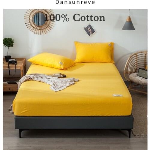 Dansunreve 12 Colors 100% Washed Cotton Plain Fitted Bed Sheet Deep Pocket Mattress Cover Single Queen King Size For Living Room