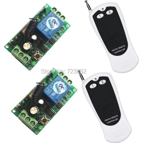 DC12V/24V/9V 10A Relay 1CH RF Wireless Remote Control Switch 2 Transmitter+ 2 Receiver 315/433MHZ