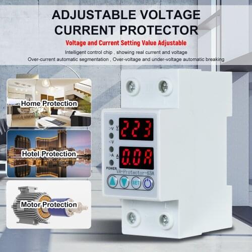 63A 220V Din Rail Over Voltage and Under Voltage Protective Device Protector Relay Over Current Protection Home Usage Dual LED