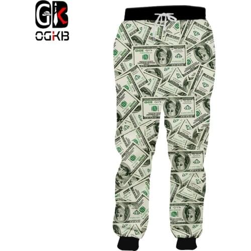 OGKB Jogging Pants Mens Fashion Long 3D Pants Money Print Sweatpants Streetwear Oversized Clothing Autumn Pants Fast Shipment