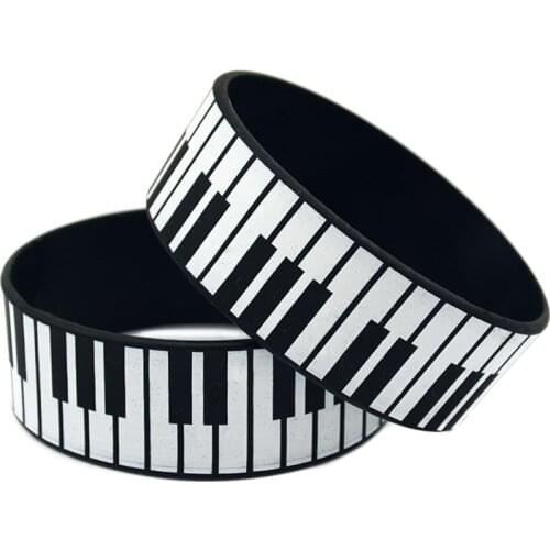 1PC Piano Keys Silicone Bracelet 1 Inch Wide Printed Logo