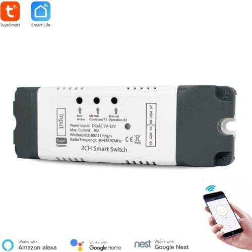 Tuya Smart Life 2 Channel WiFI Switch; 32V Inching Interlock Self-lock WiFi Module; Wireless Control Relay; Alexa Voice Control