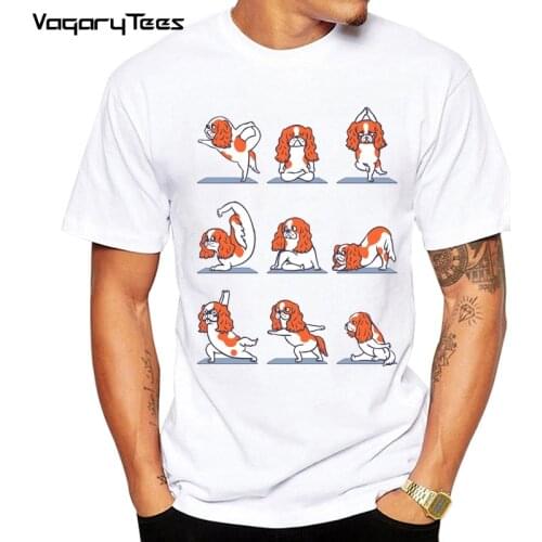VagaryTees Mens Funny pug dogs exercise Design Cocker Spaniel Corgi Print T-shirt Summer Hipster White Outfits Streetwear