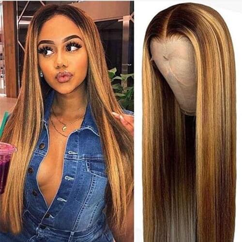Highlight Wigs Colored Lace Front Human Hair Wigs For Women Brazilian Remy Straight Human Hair Wigs 30 Inch HD Lace Frontal Wigs